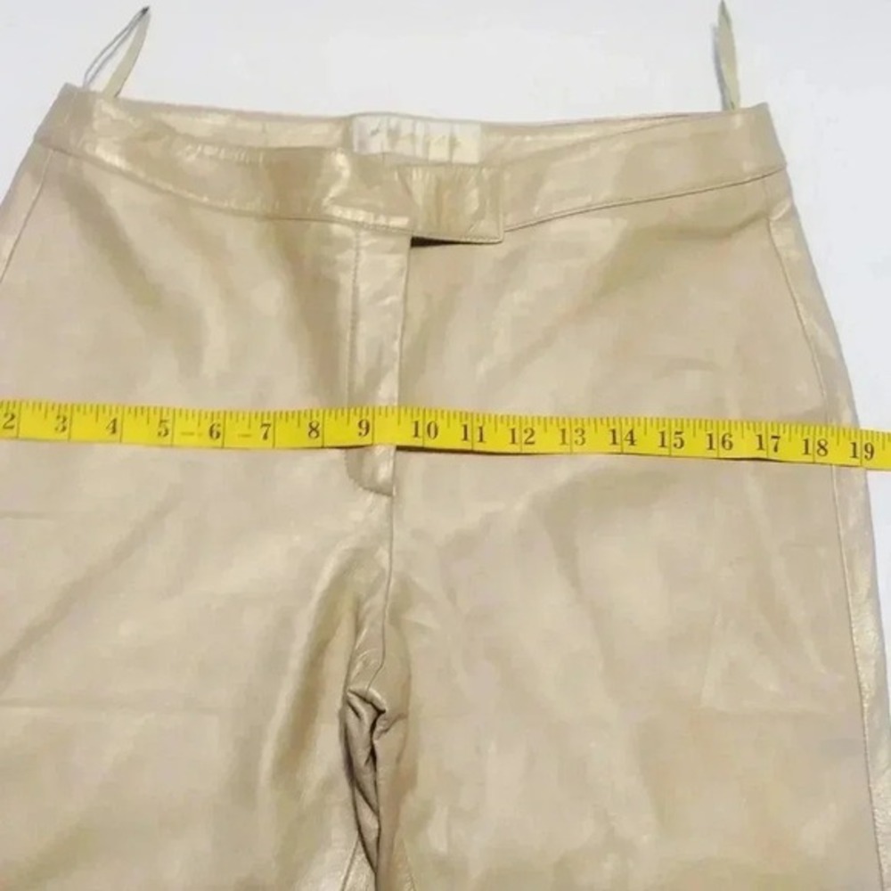 Margaret Godfrey Champagne Metallic Leather Straight Leg Pants Size 8 Gold - Picture 9 of 10